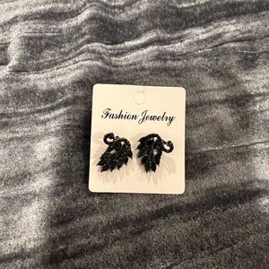 Black Crystal Swan Cluster Stud Earrings